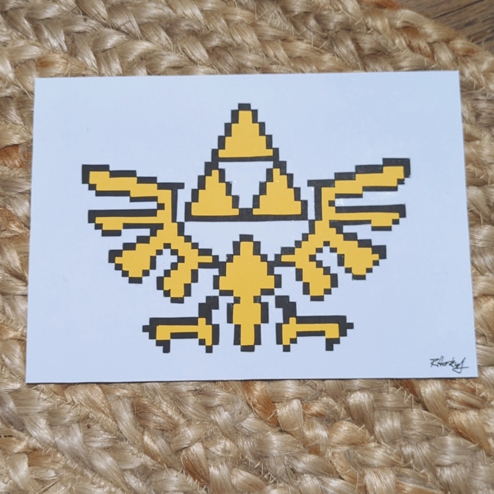 Zelda triforce pixel art, cut paper, 5x7